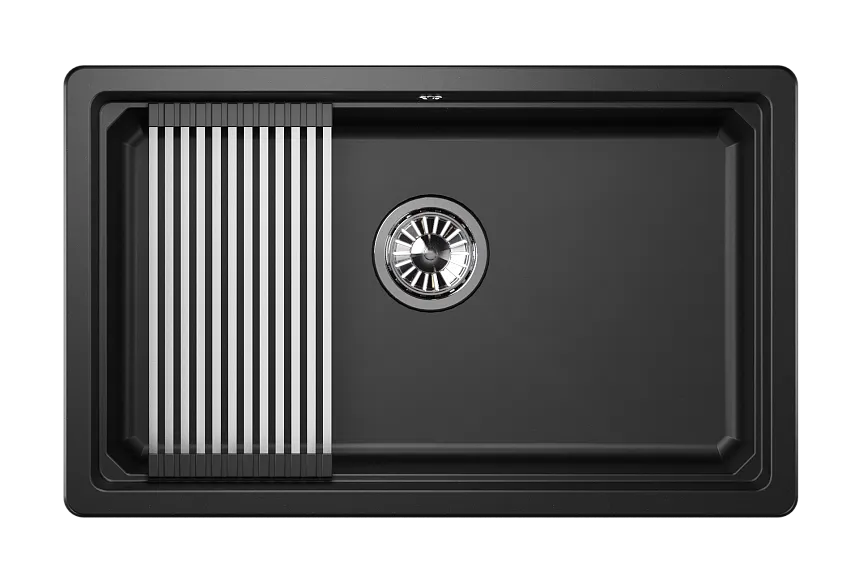 KS-7303U, ШВАРЦ (чёрный металлик), кухонная мойка, кварц