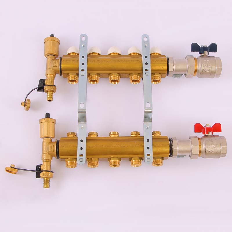 Коллекторная группа с кронштейнами, регулировочными и термостатическими вентилями TIEMME 1"1/4-3/4"EK 5 выходов 3870133 - Вид №4