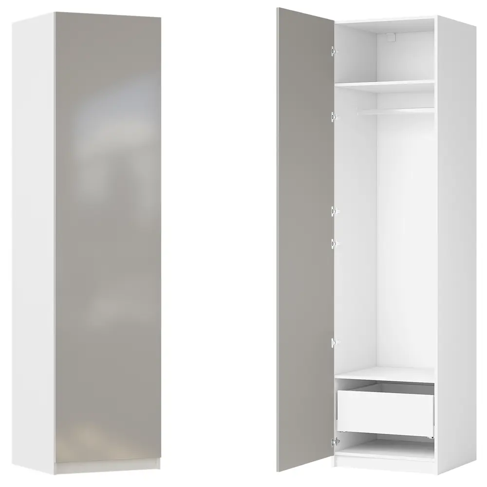 Шкаф распашной Лион серый глянец  60х232,2х54,5  с 2 полками, штангой и ящиком ЛДСП каркас белый Santreyd STLM-2127617 - Вид №2