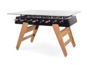 Прямоугольный обеденный стол из стали и стекла