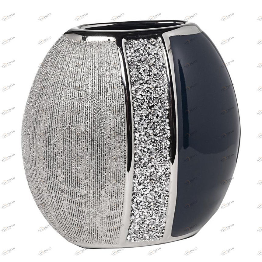 Ваза керамическая синяя с серебром 19,2 см GARDA DECOR - 00-3886413 Серебро;синий 