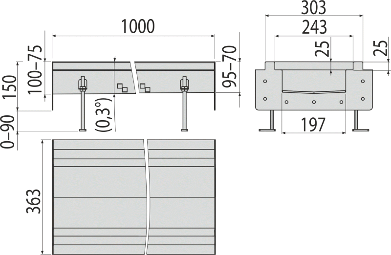 Промышленный коробчатый желоб наклонный из нержавеющей стали AISI 304 ALCAPLAST APR11101S - Вид №2