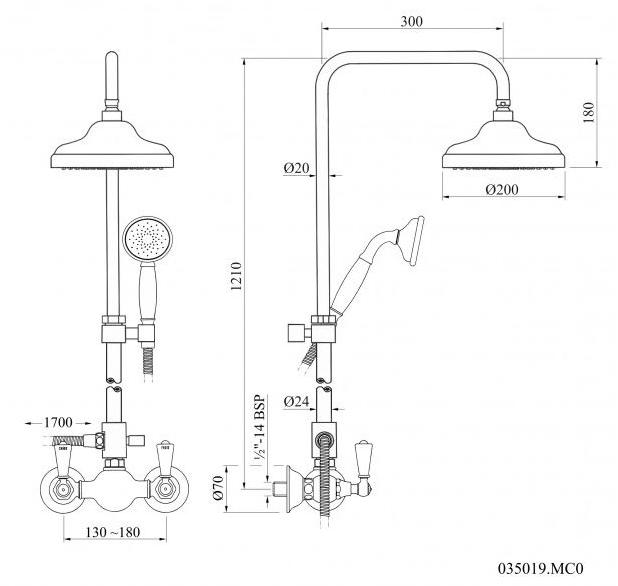 Bronces Mestre Настенная душевая стойка с ручным душем Retro 035019.mc0.50 - Вид №1