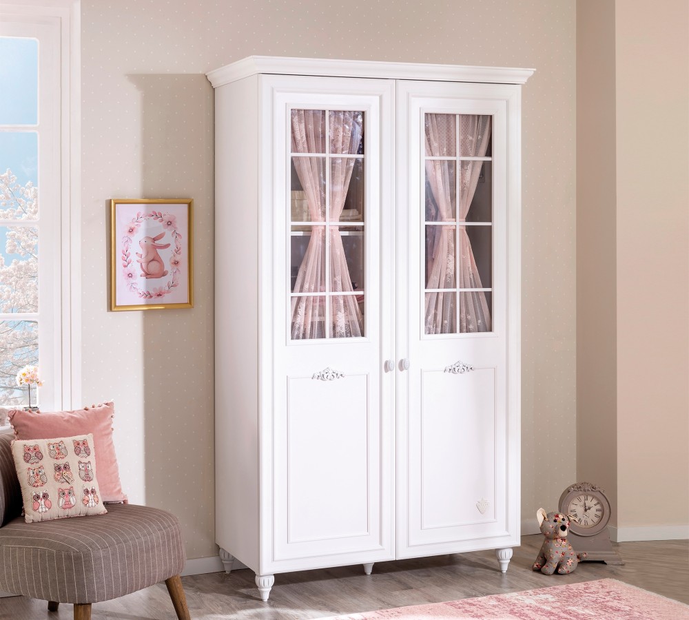 Шкаф распашной белый двухдверный с окном Romantica CILEK ROMANTIC BABY 00-3832151 Белый Santreyd  - Вид №1