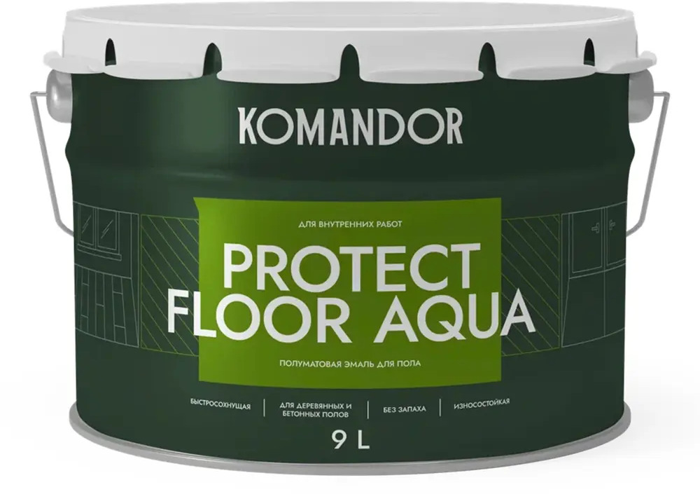 91636881 Эмаль Komandor Protect Floor Aqua для пола прозрачная база С 9 л STLM-0858806