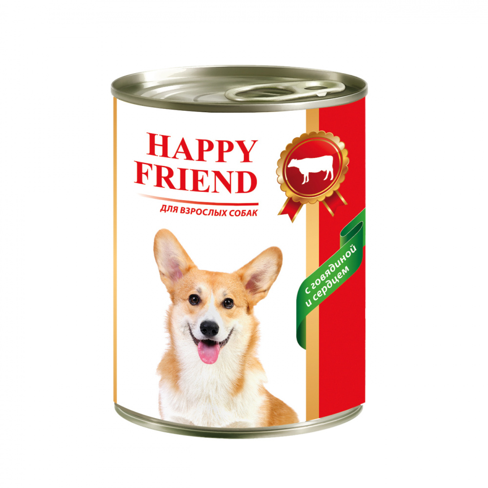 ПР0056085 Корм для собак с говядиной и сердцем банка 410г HAPPY FRIEND 
