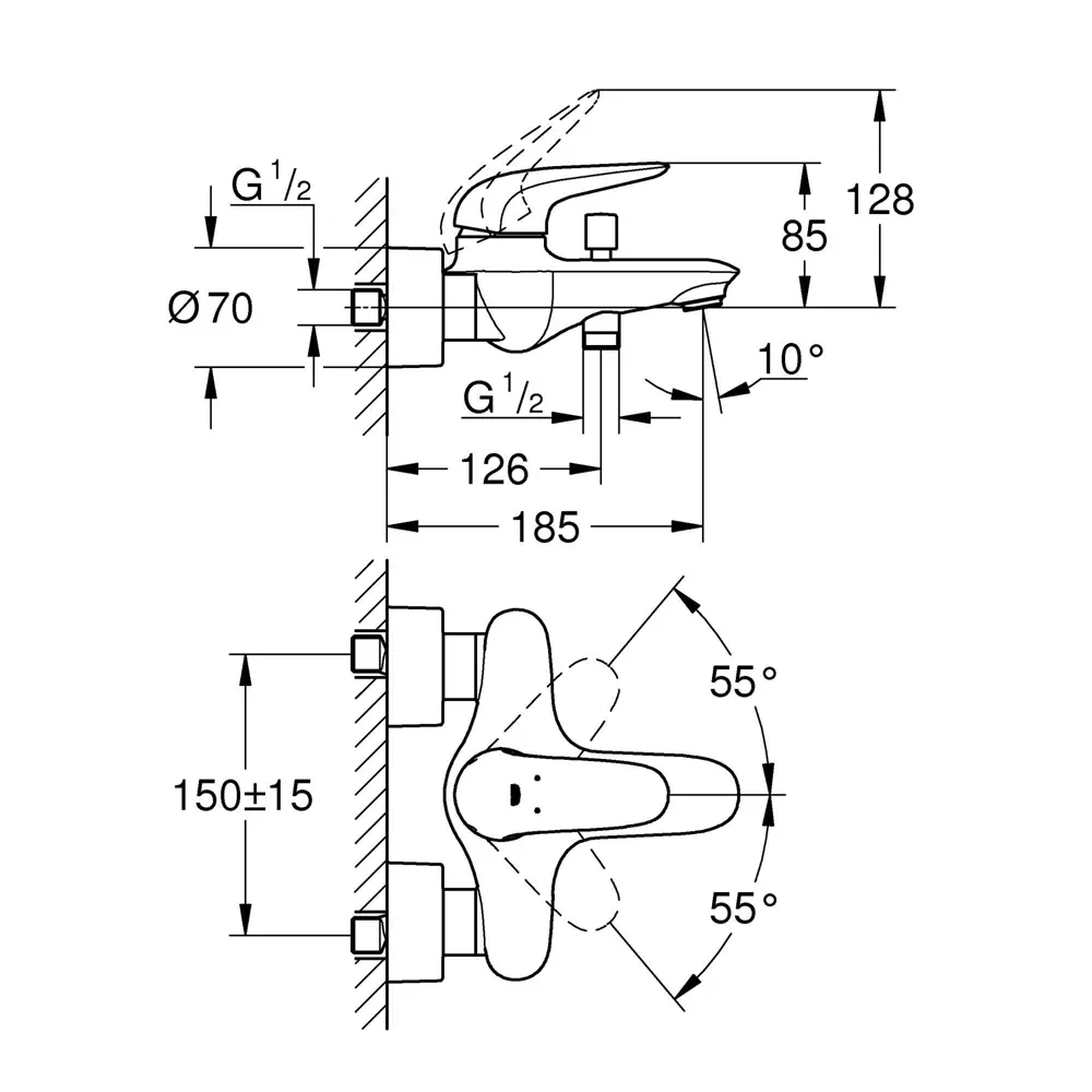 Смеситель для ванны Grohe Wave 32286001 однорычажный цвет хром 18301830 STLM-2134331 - Вид №5