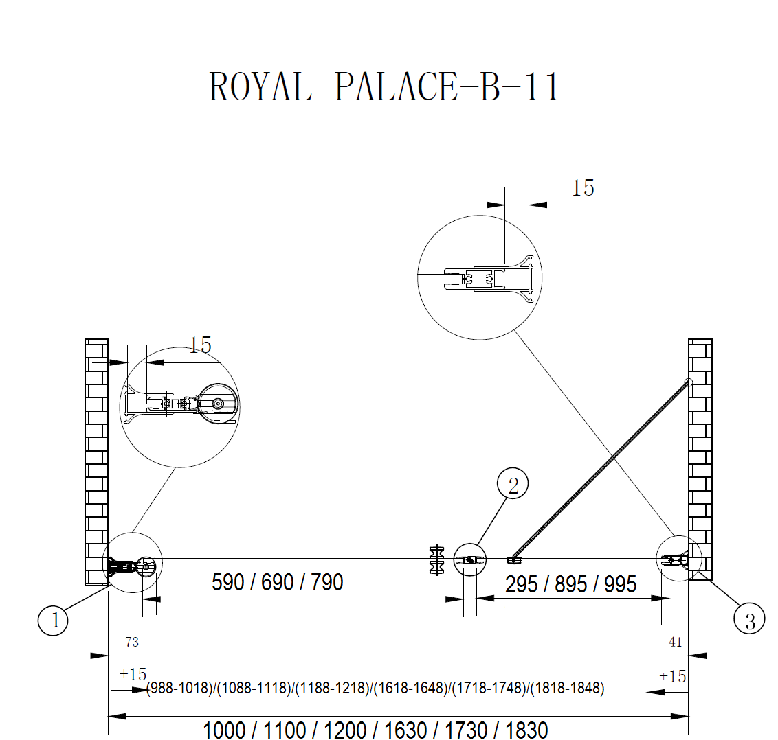 Душевая дверь в нишу CEZARES ROYAL PALACE-A-B-11-100+90-CP-G - Вид №1