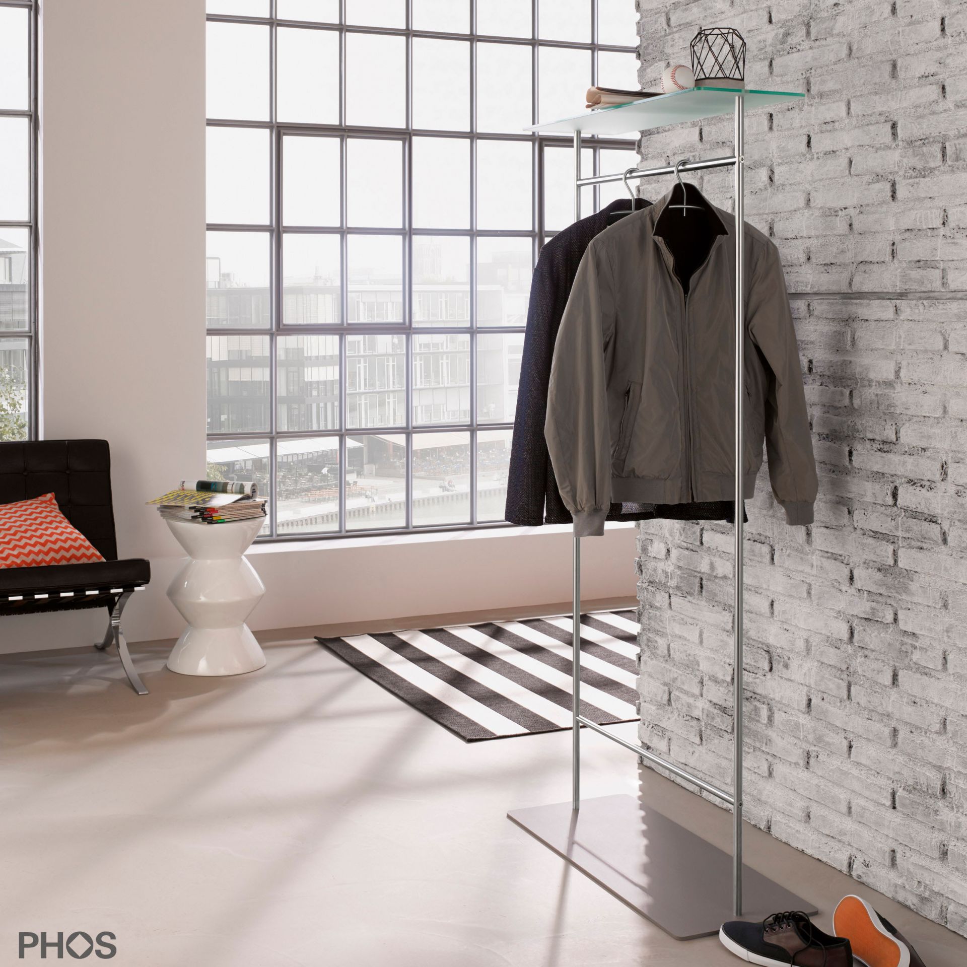 GST2G Гардероб-двойной с гладкой платяной штангой и стеклянной полкой, основание: серое. PHOS  - Вид №4