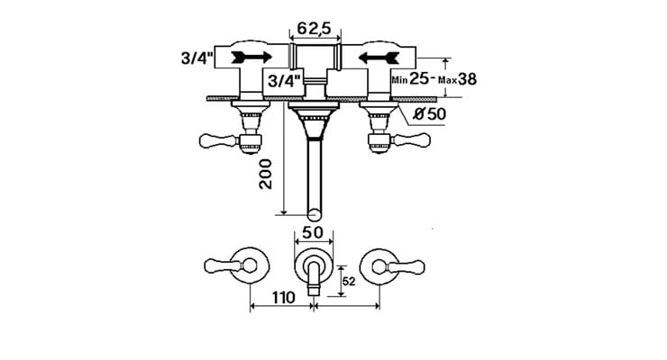 Настенный смеситель для раковины с 3 отверстиями rvb 1935 WOOD ARCH-00080056 - Вид №1