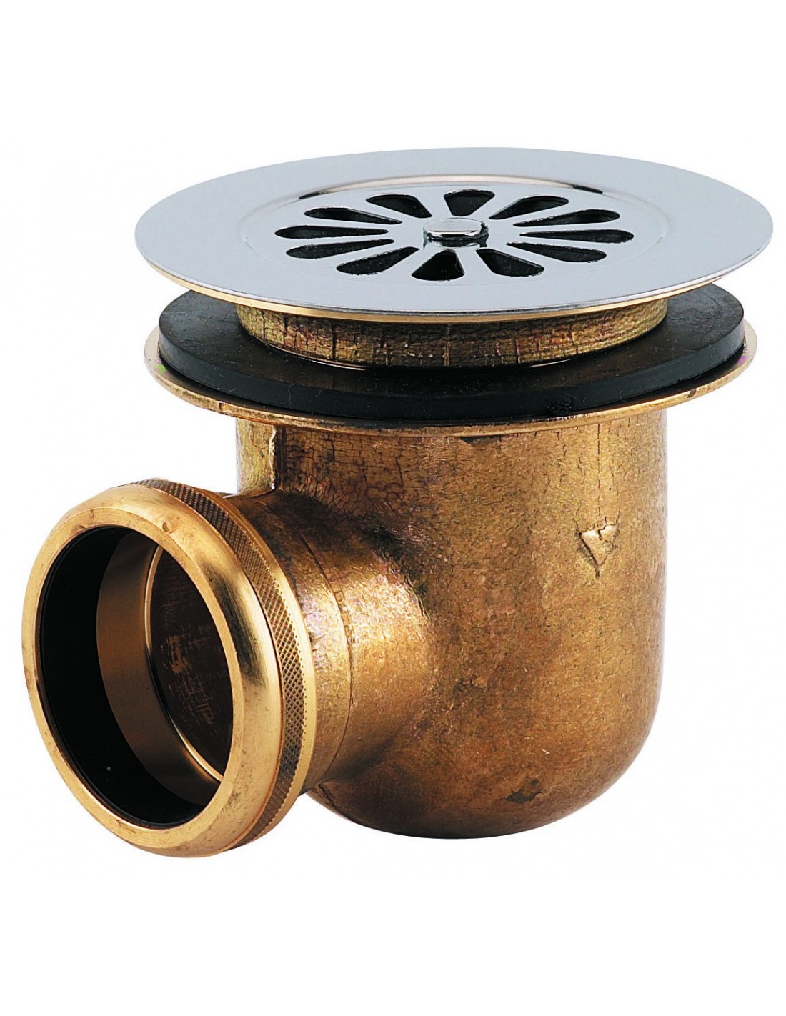 302100 000 00  Сифон для душевого поддона Д. 60 мм, решетка с круглой заслонкой и горизонтальный навинчивающийся выход, NF, из латуни Valentin Хром 