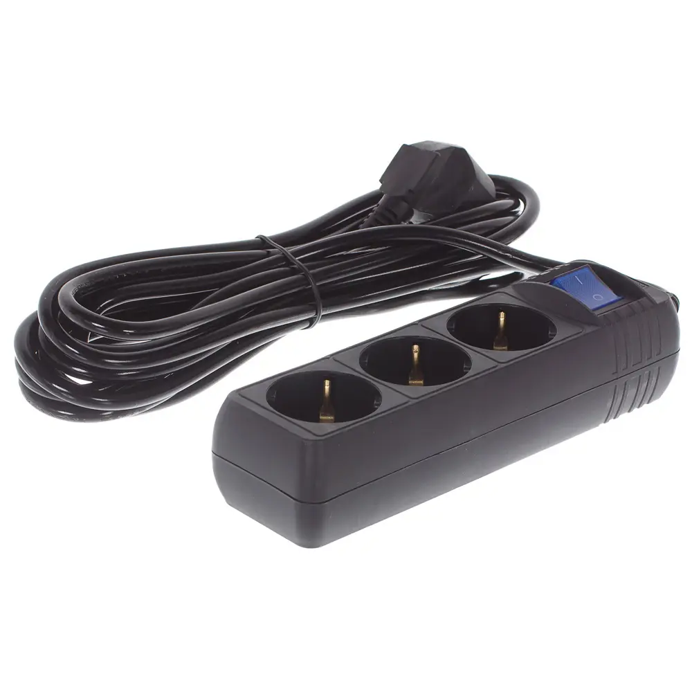 Удлинитель с заземлением 3 розетки 5 м 3500 Вт выключатель цвет чёрный SKYBEAM STLM-2052607