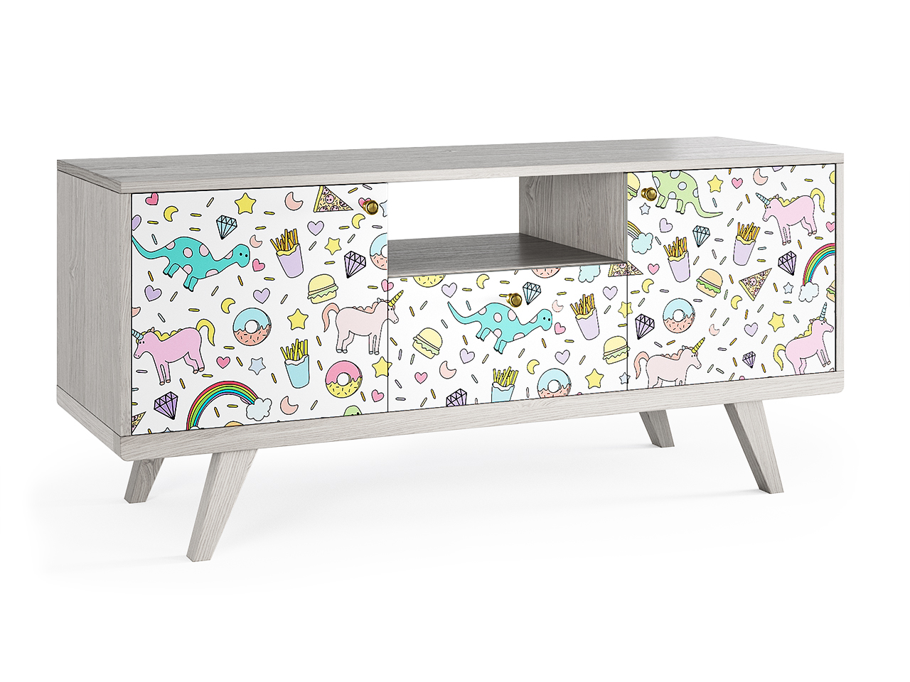 Тумба под телевизор с ящиком беленый дуб с принтом Thimon THE IDEA  210227 Белый;разноцветный  - Вид №1