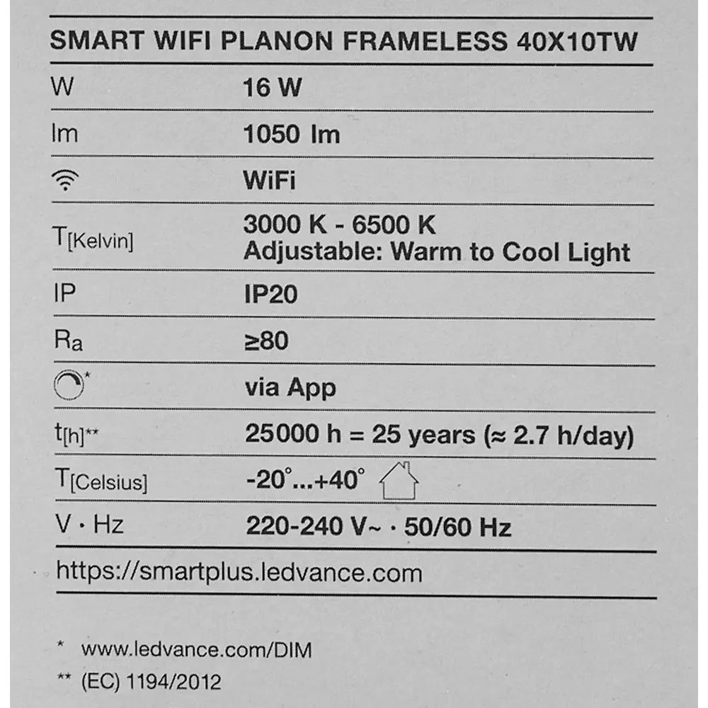 Безрамный накладной светильник WiFi 16 Вт IP20, 40X10 мм, 1050 Лм 89139647 STLM-2089707 LEDVANCE  - Вид №11