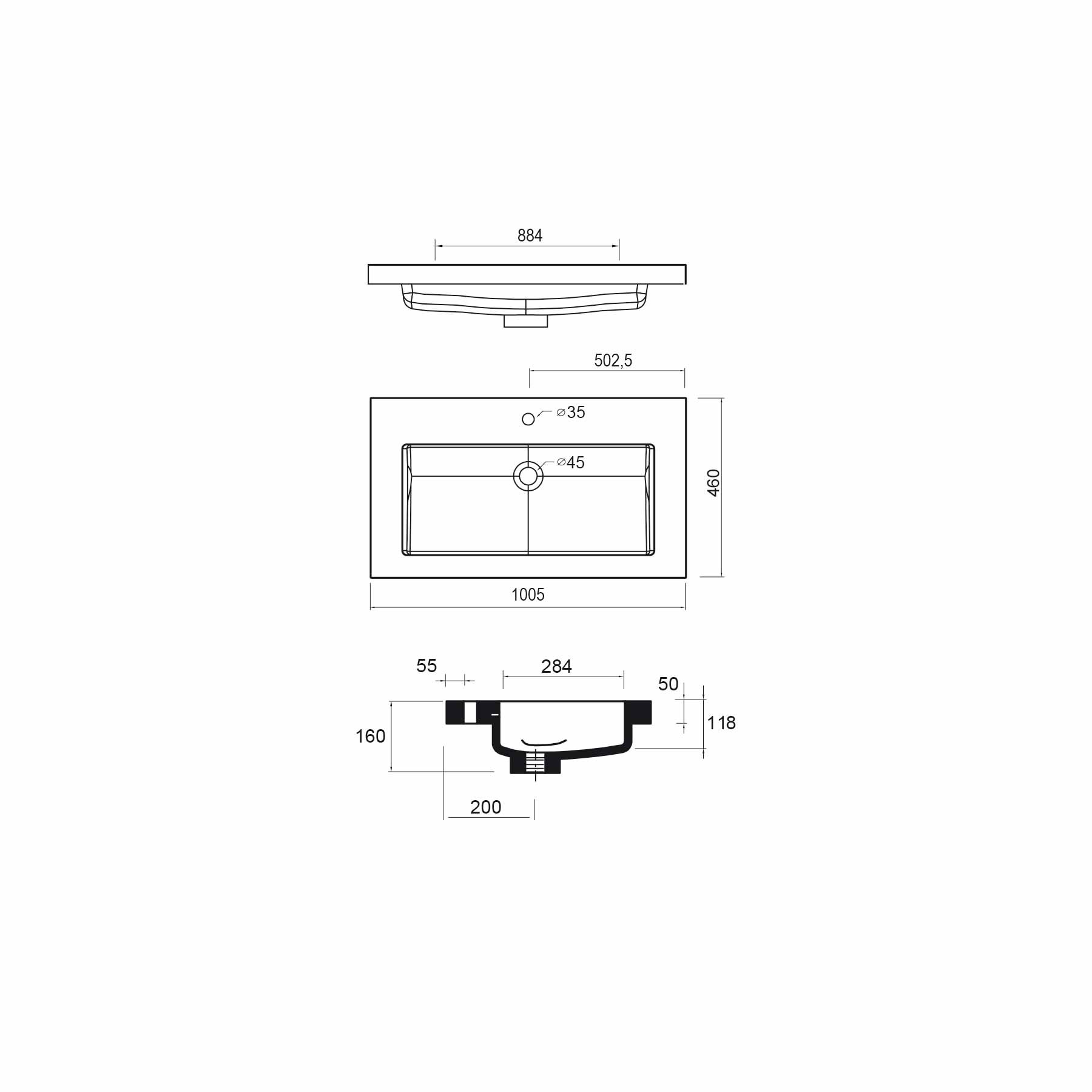 20752 SALGAR Раковина TOSCANA 1005 WHITE MINERAL LOAD 1005 x 50 x 460 мм - Вид №6