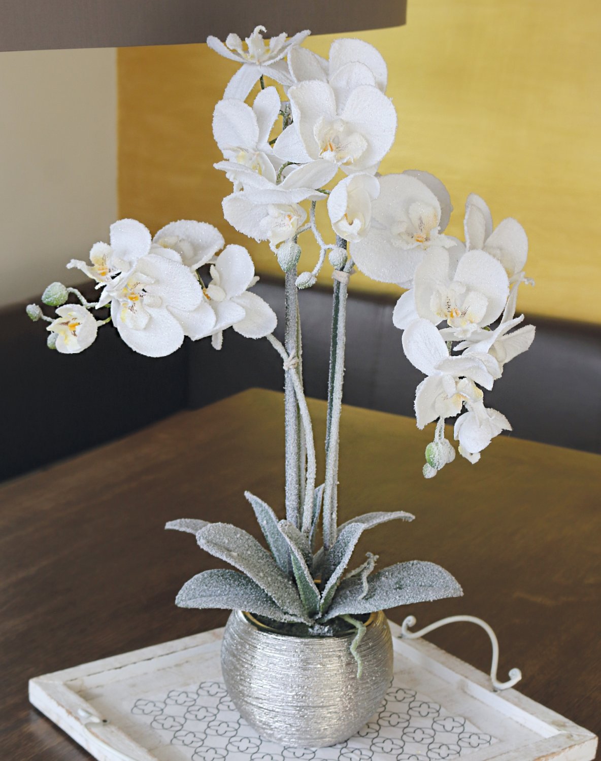 2970 799 a3 Пластиковая орхидея Phalaenopsis, матовая, в горшке, 58 см, белая матовая H-andreas 