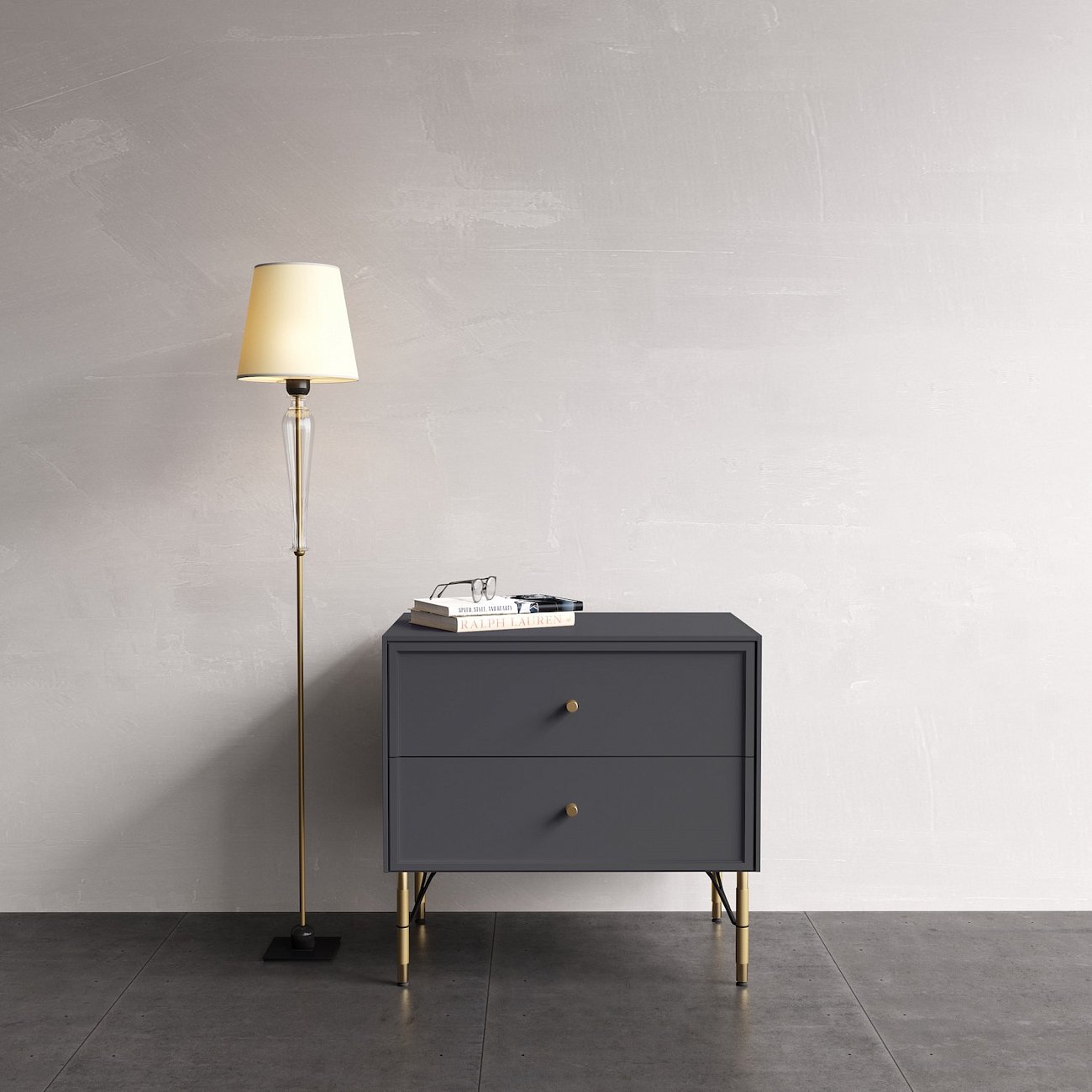 Тумба прикроватная с двумя ящиками серая Moon BRAGIN DESIGN MOON 00-3862428 Серый - Вид №2