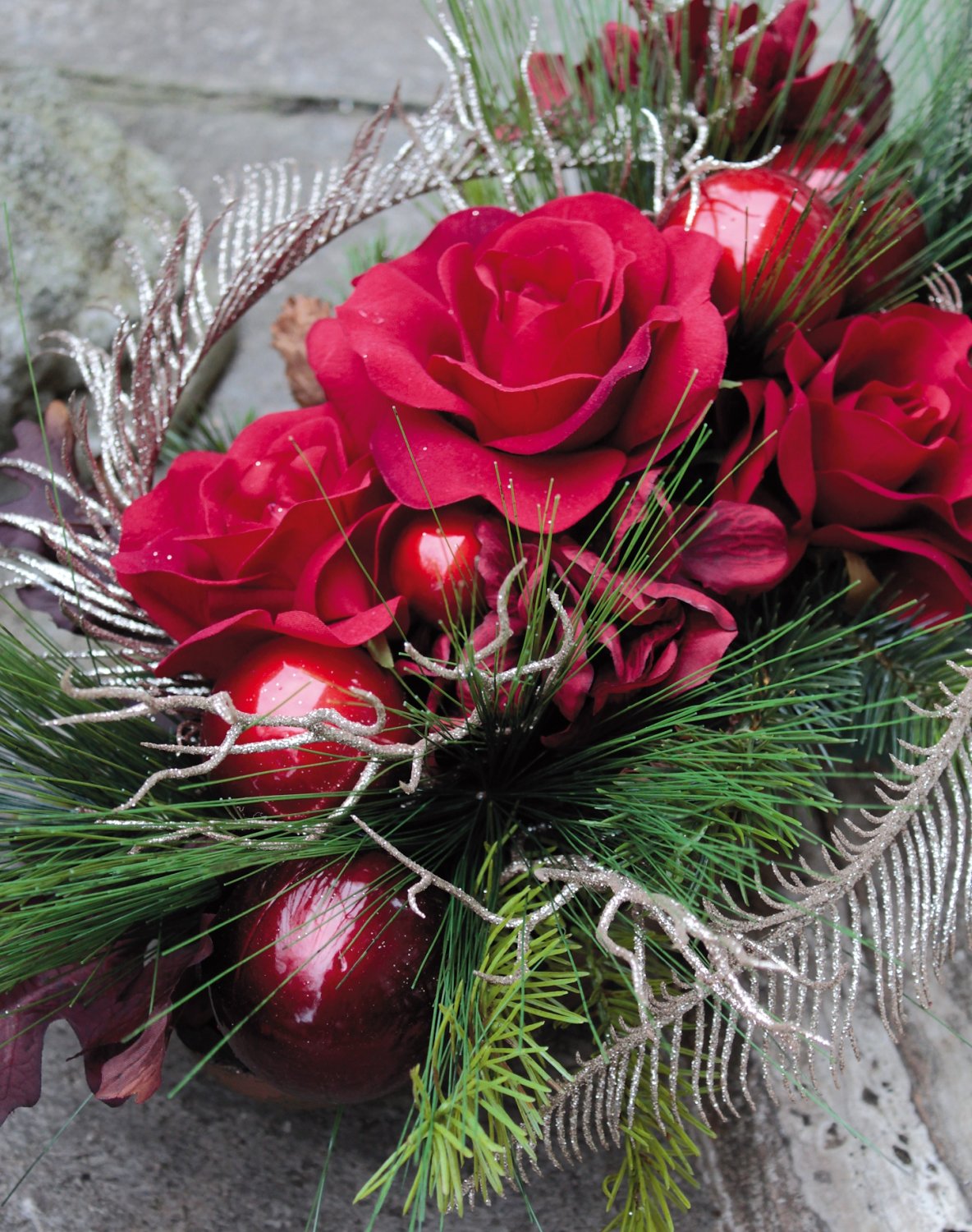 1483 444 a3 Искусственные розы-гортензия-композиция, в вазе, 28 см, красные H-andreas  - Вид №4