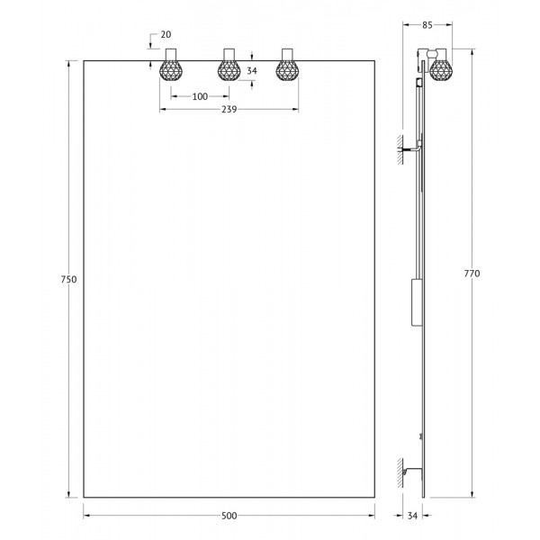 Зеркало со светильниками (50х75 см) ELLUX (Чехия) CRY-B3 0205 sun-id-561520 - Вид №2
