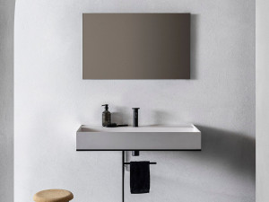 Одинарный прямоугольный умывальник из композитного материала с держателем для полотенец