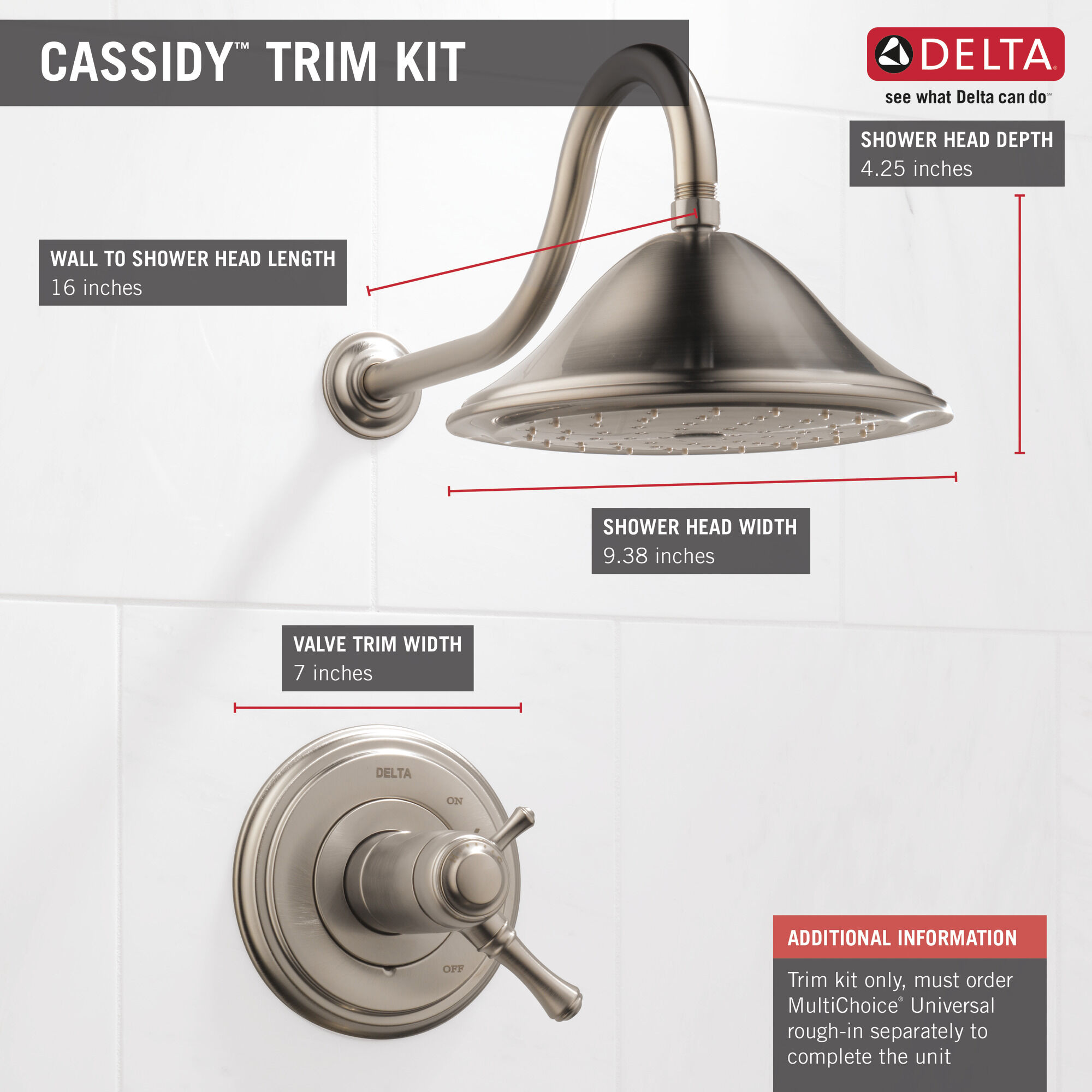 T17T297-SS Отделка для душа TempAssure® серии 17T Delta Faucet Cassidy Нержавеющая сталь  - Вид №4