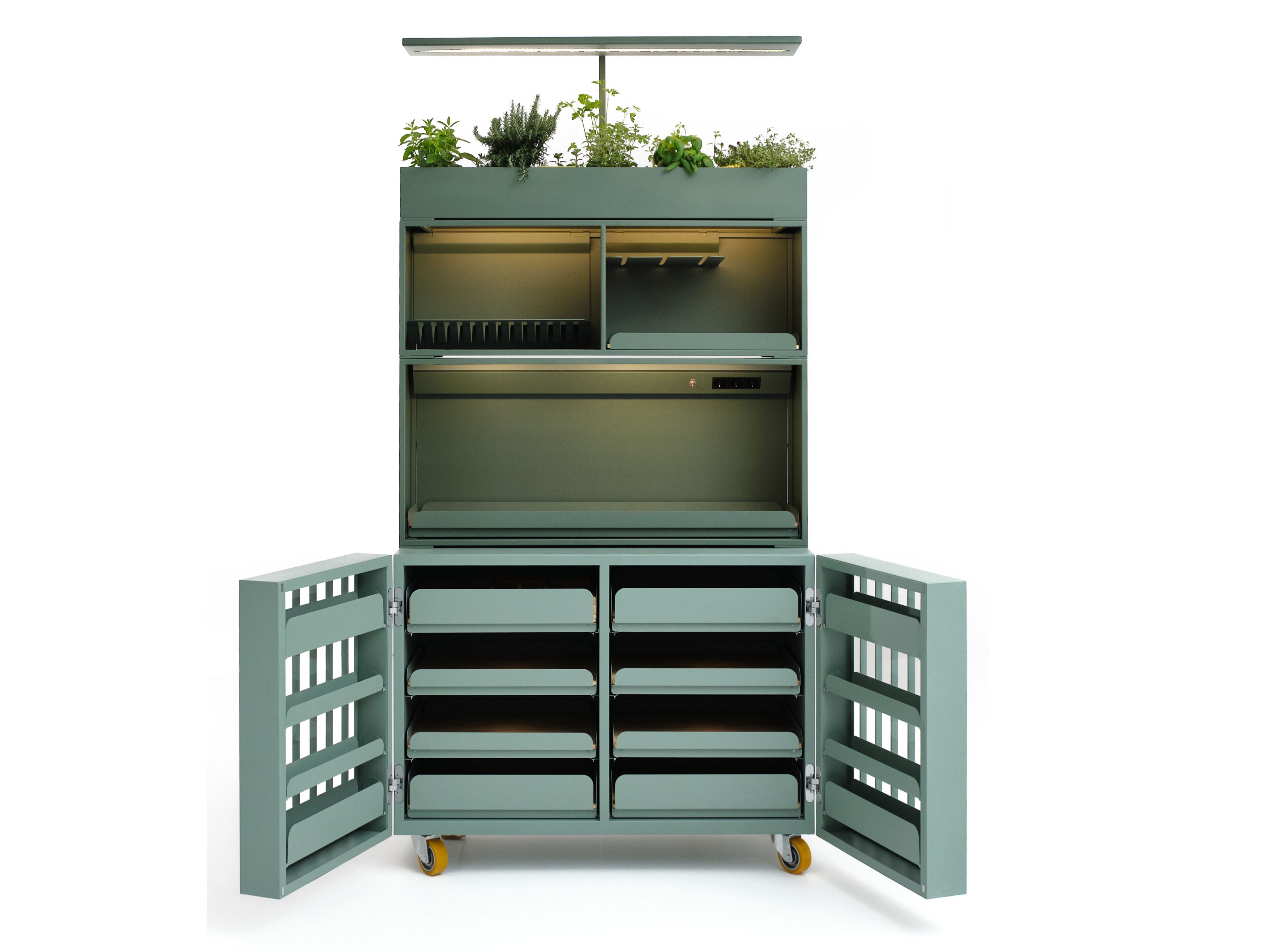 Модульный шкаф из окрашенной стали и оливкового дерева Officine Tamborrino MEMÈ ARCH-00114854