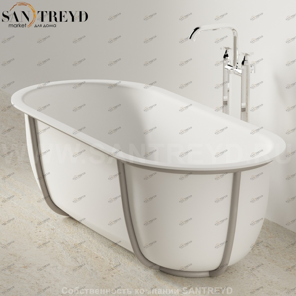 Ванна свободностоящая CUNA на сером металлическом каркасе белая Agape AVAS10790ZL