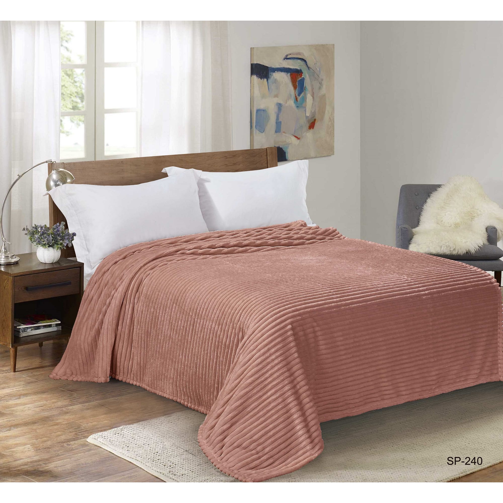 83706332 Плед 150x200 см велсофт цвет брусничный Strips Santreyd - Вид №4