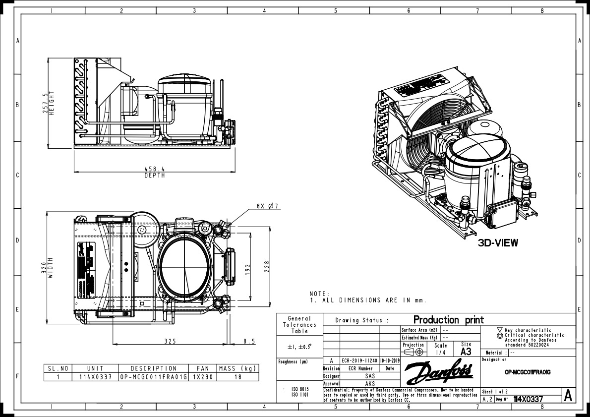 Danfoss OP-MCGC — компрессорно-конденсаторный агрегат OP-UCGC011FRA01G Агрегат компр.-конд. 114X0337  - Вид №10
