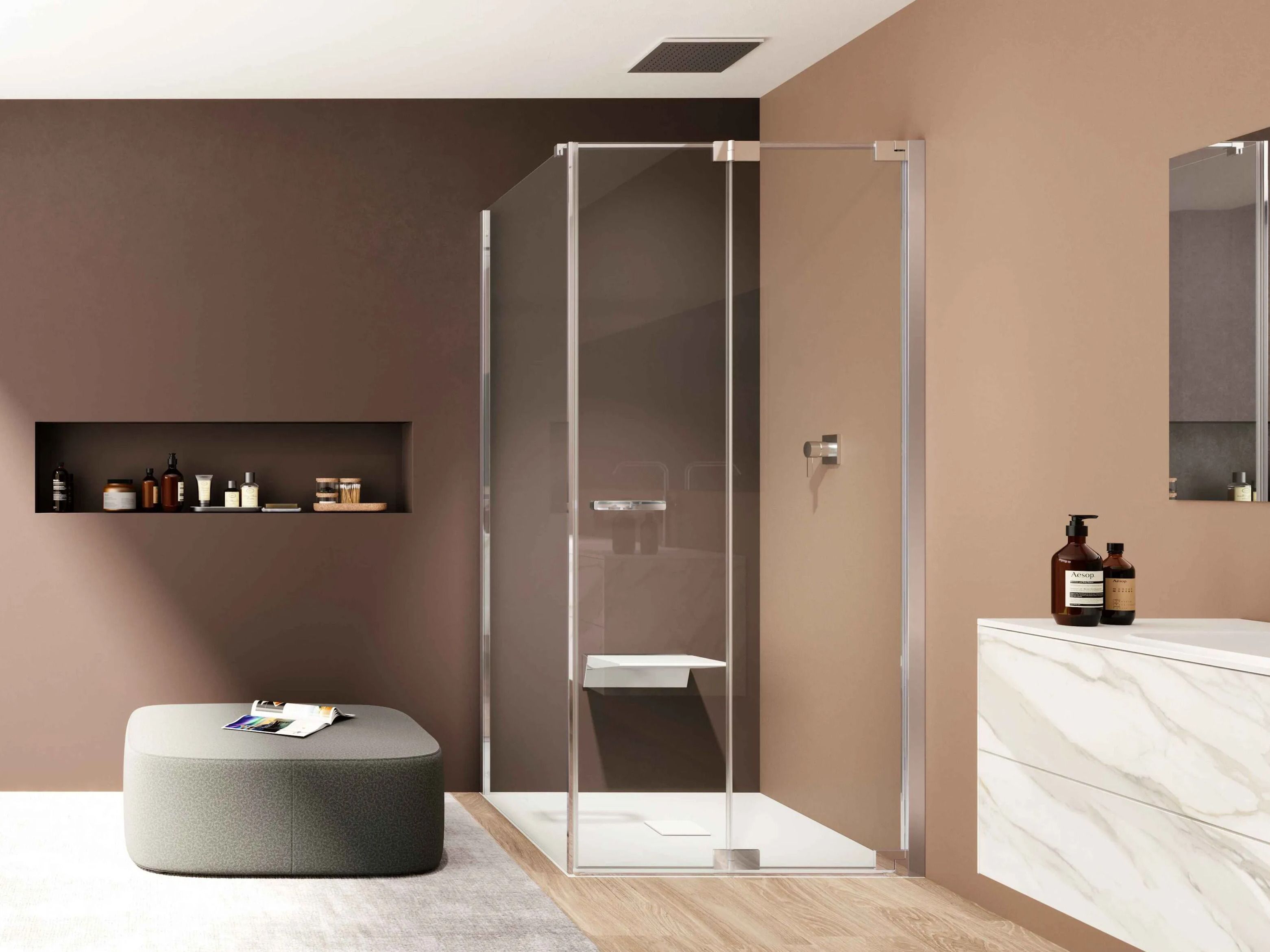 Стеклянная угловая душевая кабина с распашной дверью Provex Industrie E-Lite ARCH-00064379 - Вид №1