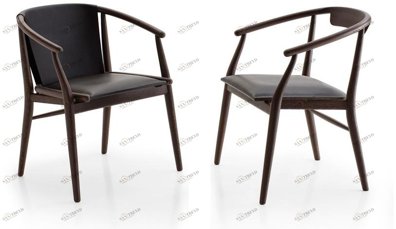 B&B Italia Стул из дерева и кожи с подлокотниками Jens Sj61/sj61b