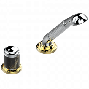 U95-6532/60A Смеситель керамический устанавливаемый на борту с ручным душем с ручкой одновременной регулировки – потока/температуры Thg-paris Malmaison Portoro Хром/золото