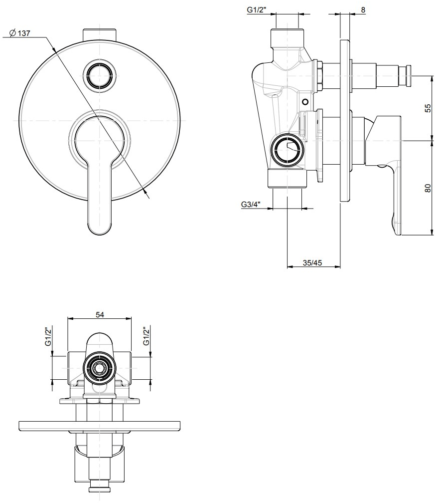 Rubinetterie Frattini Смеситель для душа однорычажный встраиваемый Mocca sun-id-1433715 - Вид №1