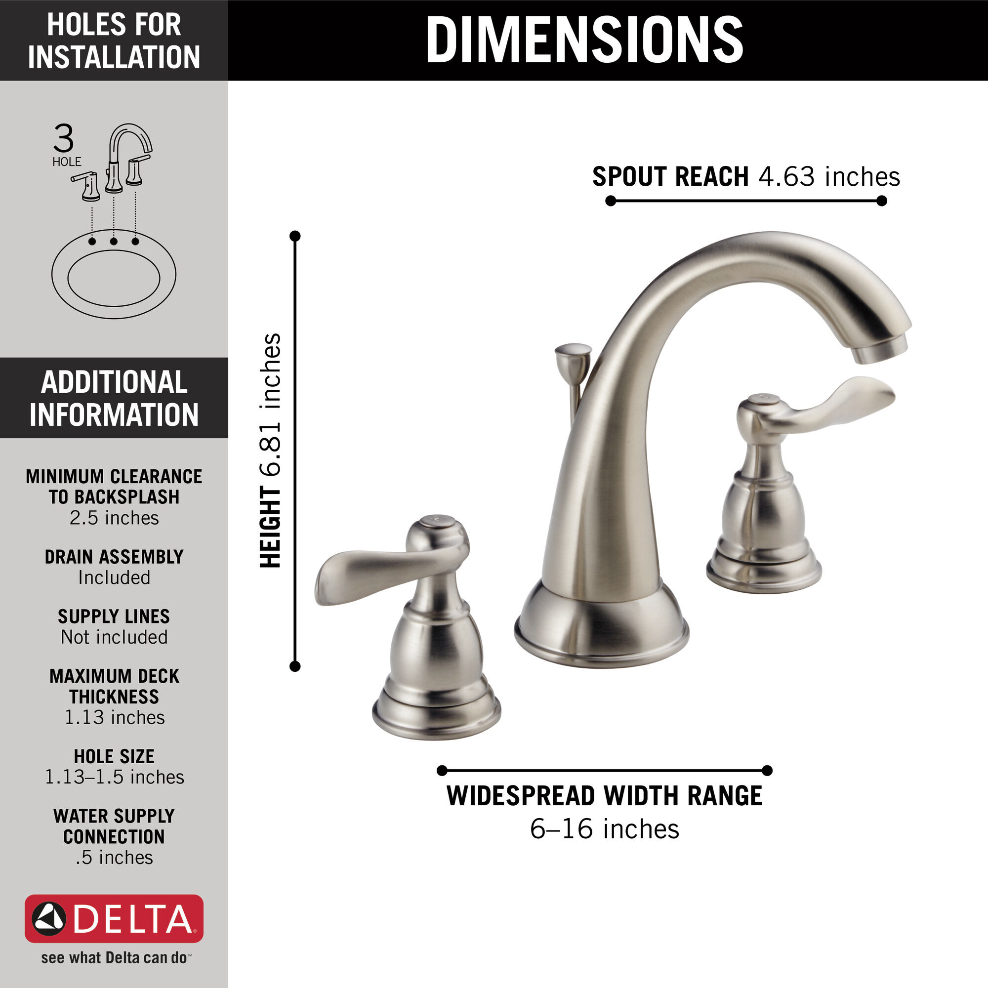 B3596LF-SS Смеситель для ванной комнаты с двумя ручками Delta Faucet Windemere Нержавеющая сталь  - Вид №2