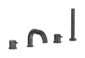 Смеситель на бортик ванной на 4 отверстий с дивертером и душевым гарнитуром. WE ARE IB mt396cf Black Chrome MilanoTorino