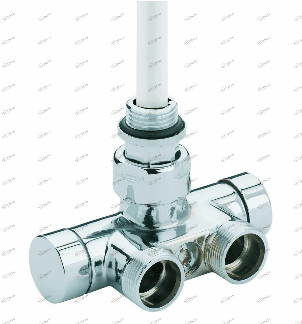 Carlo Poletti V87100H Клапан термостатический одно/двухтрубный с by-pass и держателем, центральное подсоединение. Версия прямая с подключением медной или пластиковой трубы. Межосевое расстояние 40 мм 