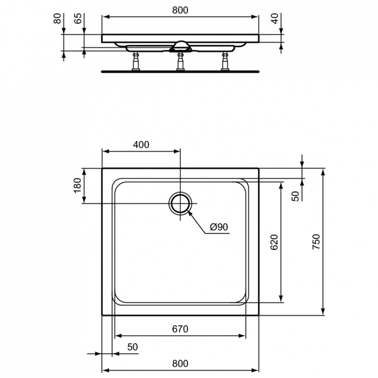 K277101 Душевой поддон 80X75X7 см Ideal Standard HOTLINE - Вид №2