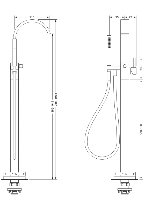 Однорычажный смеситель для ванны, напольный монтаж JOERGER Empire Royal 626.10.820.000 - Вид №1