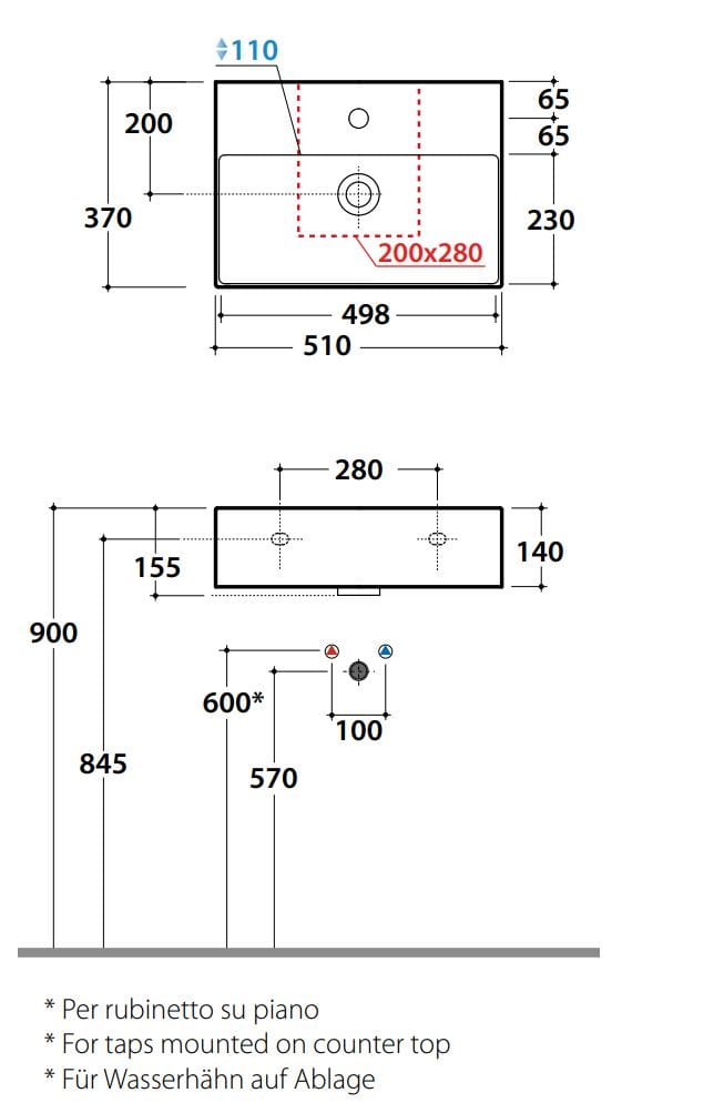 Керамическая одиночная прямоугольная раковина Ceramica Globo плиты ARCH-00000912 - Вид №1