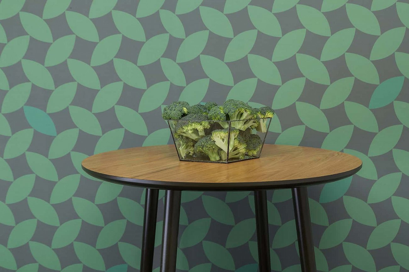 Стол обеденный круглый с деревянными ножками 90 см со светло-серым кантом "Спутник" WOODI  00-3966010 Беленый дуб;бежевый  - Вид №4