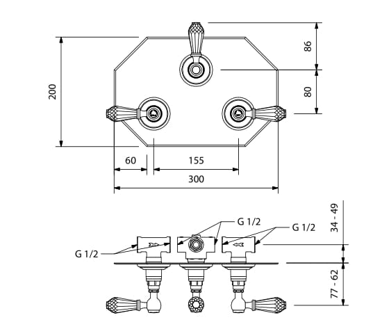 Смеситель для душа с 3 отверстиями и переключателем с пластиной Park Avenue Beatrice ARCH-00034011 - Вид №2