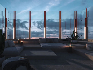 Телескопическая парапет с двумя или тремя панелями с фиксированным защитным стеклом