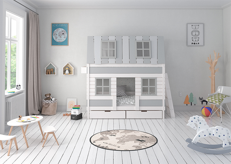Кровать-домик двухъярусная Home West M 80х160 см белая, серая ELLIPSE ELLIPSE HOME 351801 Белый;серый Santreyd  - Вид №3