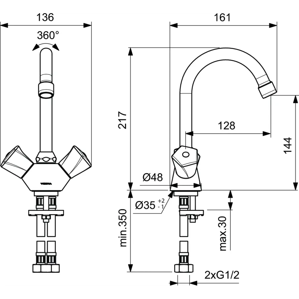 Смеситель для раковины Vidima Element двухвентильный цвет хром 82640775 STLM-2109178 - Вид №4