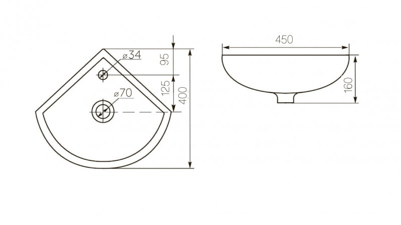Угловой, Умывальник Подвесная раковина настенная овальная ROSA УГЛОВОЙ белая - Вид №1