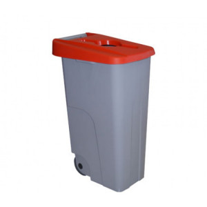 232511 DENOX Бак для раздельного сбора мусора серый на колесах с красной крышкой с ручкой 110 л. Серый, крышка красная
