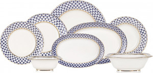 10535401 Императорский фарфоровый завод Сервиз столовый ИФЗ "Кобальтовая сетка" на 6 персон 24 предмета, ф.Молодежная Фарфор твердый