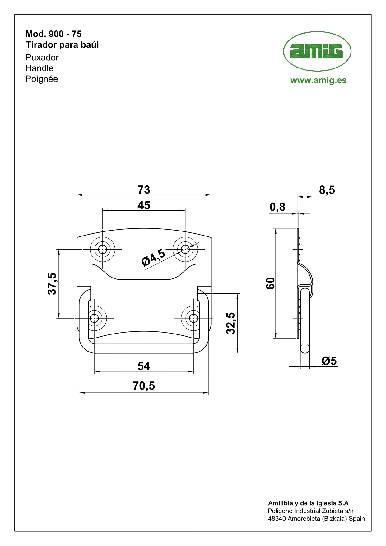 17743513 Ручка для баула 10401 900-3 металл цвет хром STLM-0008529 AMIG  - Вид №1
