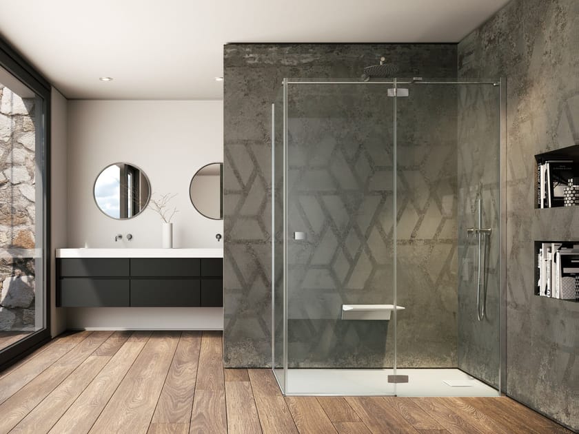 Стеклянная угловая душевая кабина с распашной дверью Provex Industrie Kombi ARCH-00111042