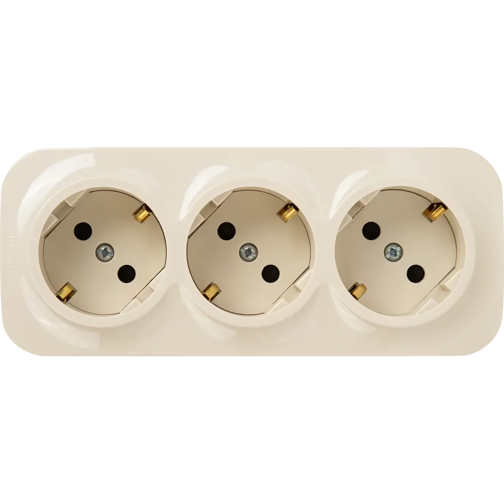 Тройная розетка Legrand Quteo с защитными шторками, цвет слоновая кость 84793458 STLM-1109709